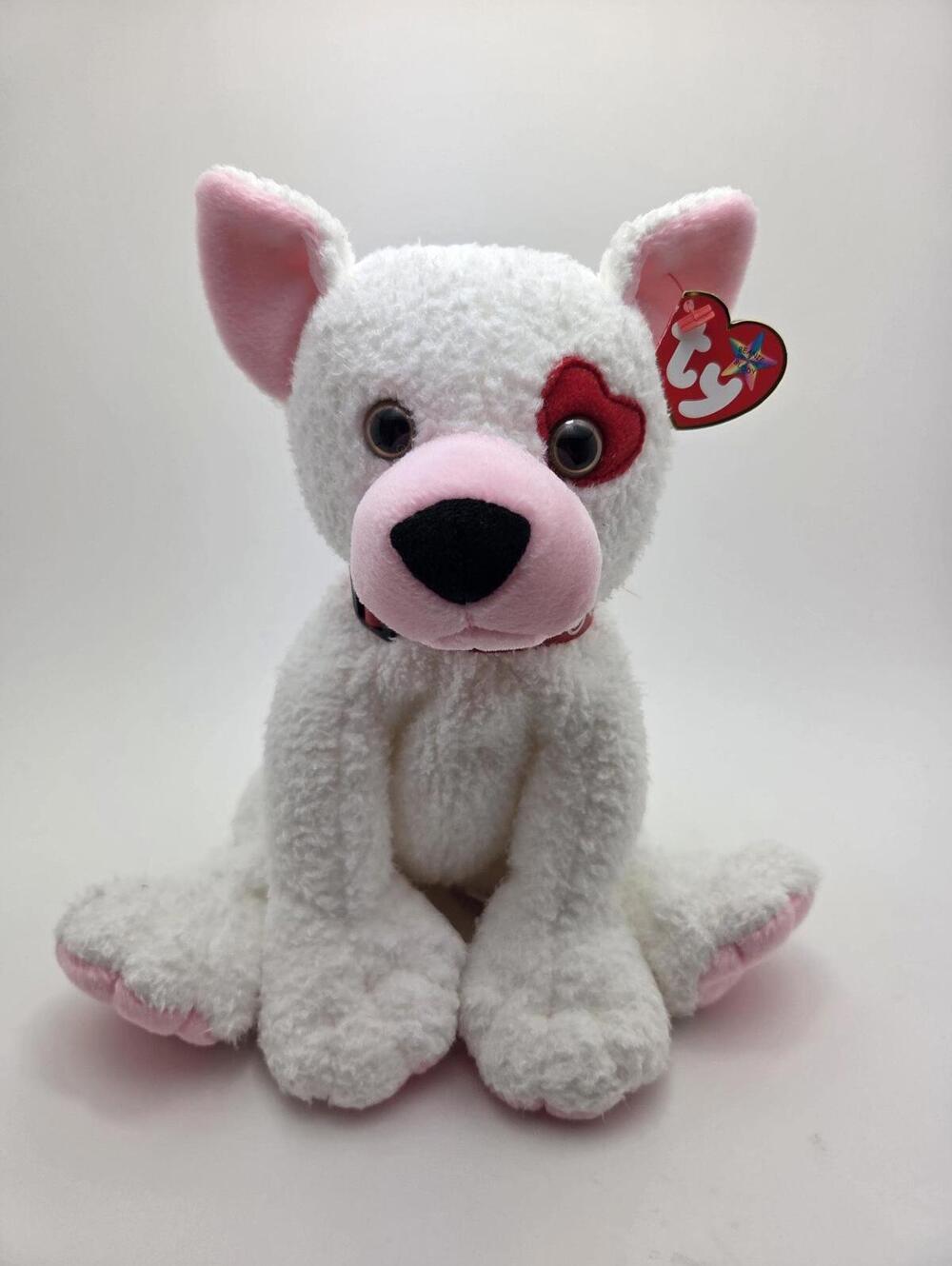 Ty Beanie Buddy “Cupid” the White Dog with Red Heart over Eye (10 inch)